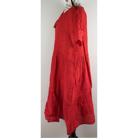 Giusy Women’s Dress Red 100% Linen Tiered Short Sleeve Shift, size XL - Picture 4 of 10